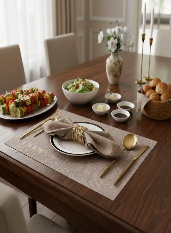 Hian Heat-Resistant PVC Dining Placemats | Premium Woven Vinyl Brown Table Mats |45×30 CM| Stain & Spill Resistant, Easy-Clean, Durable Non-Slip for Kitchen & Dining | Set of 6 - Image 3